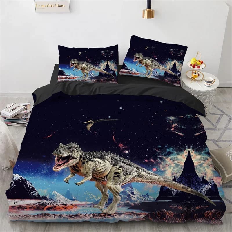 Copripiumino dinosauro Jurassic Age Tyrannosaurus Rex Set biancheria da letto Twin King per bambini Camera dei ragazzi Copripiumino in microfibra con stampa 3D