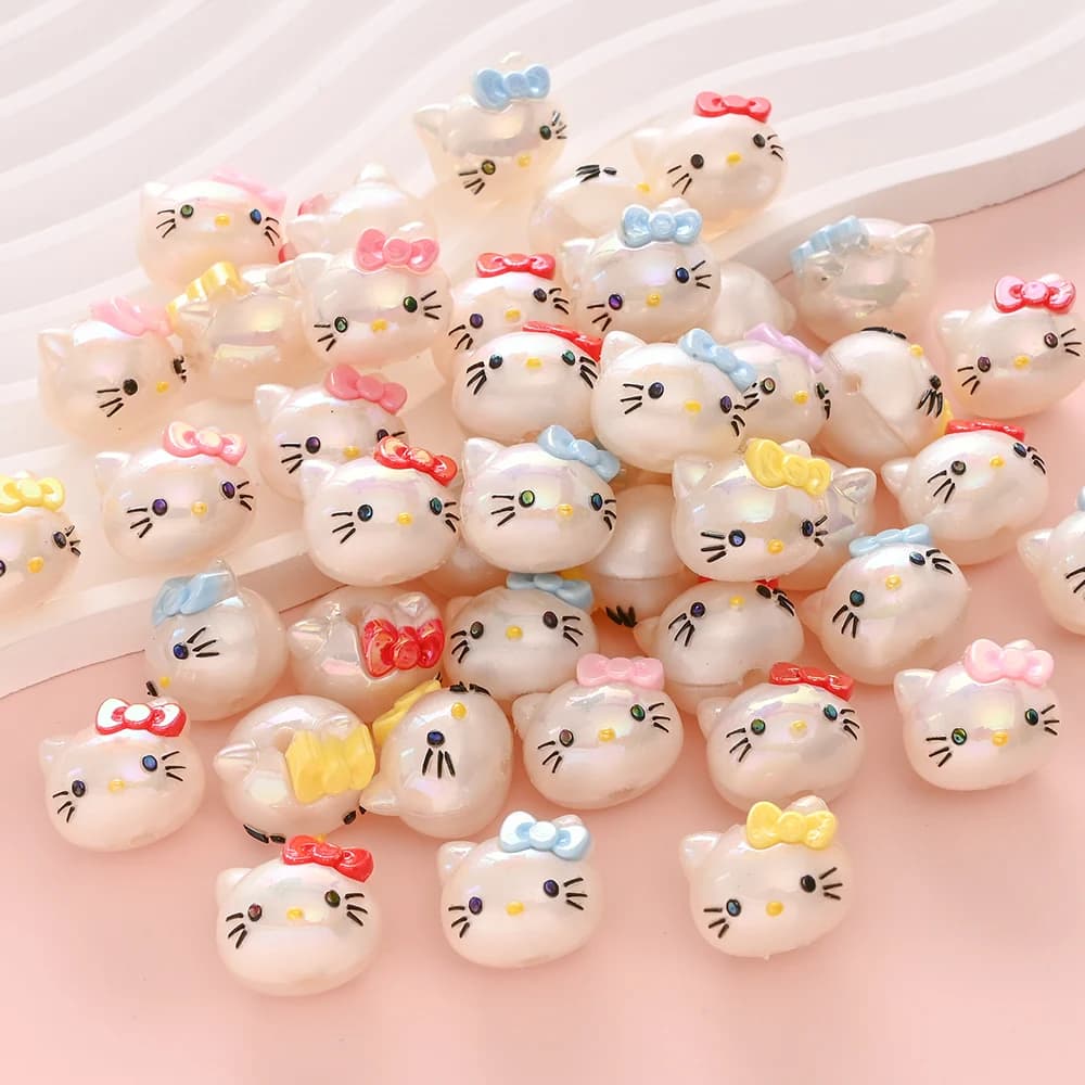 10 Pz Mescolare Casualmente Perline di Resina Hello Kitty Testa Focus Bead Per La Dentizione Del Bambino Ciuccio Catena Perline Dentizione Braccialetto Aceessories