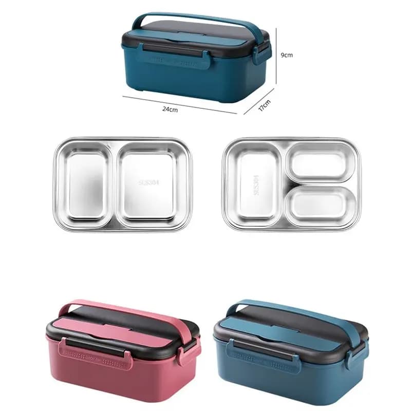 Just- Scatola da pranzo in acciaio inossidabile 304 Bento Box per bambini Ciotola da zuppa con cucchiaio e bacchette Scatola da pranzo per alimenti, Blu