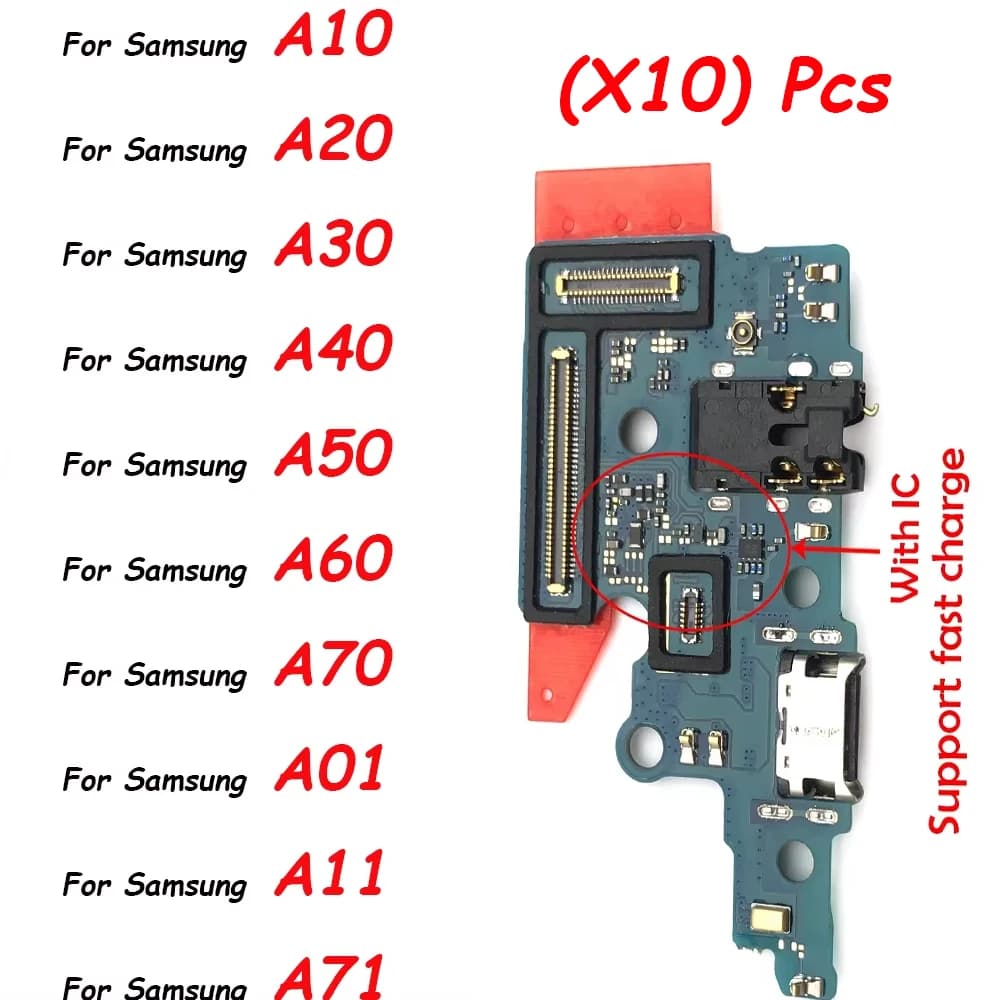 10 pezzi, testati per Samsung A71 A70 A51 A50 A41 A31 A30 A21S A20 A10, connettore dock per porta di ricarica USB con microfono integrato