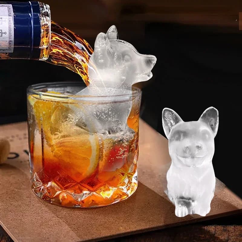Stampo per Ghiaccio in Silicone Alimentare con Coperchio Trasparente a Forma di Imbuto, Stampo 3D per Cubetti di Ghiaccio a Forma di Bassotto e Corgi, Vassoio per Cubetti di Ghiaccio a Forma di Animali Domestici