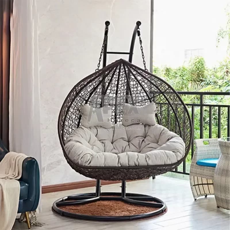 Double Seat Rattan Baby Swing Chair Outdoor Terrace Hanging Egg Pendulum Chair with Stand Affordable Garden Furniture for