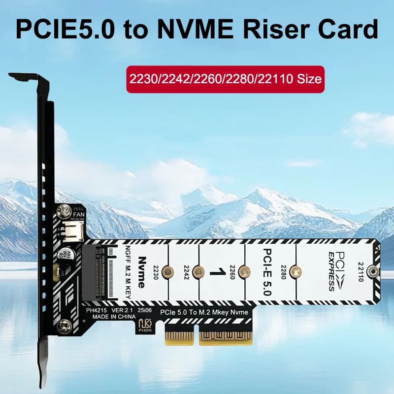 M.2 NVME SSD To PCIE5.0 X4 Expansion Card Riser Adapter for 2230 2242 2260 2280 22110 NVME SSD with High and Low Profile Bracket