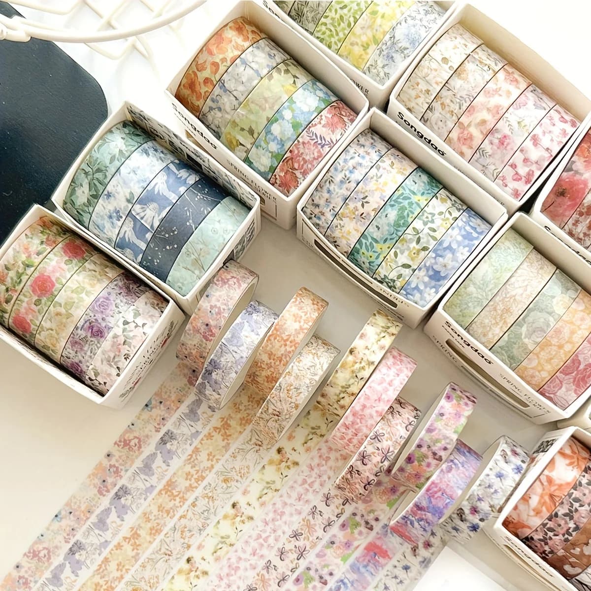 5 rotoli di Washi Tape della collezione floreale, adesivi decorativi anti-strappo per diari, album, orari e decorazioni per feste