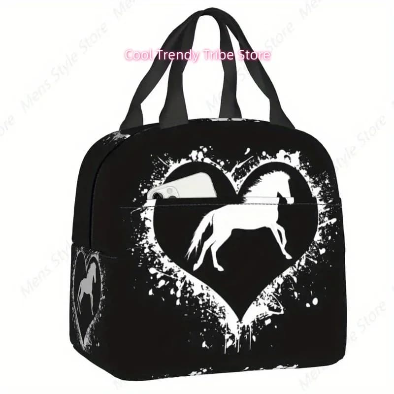 Borsa termica per il pranzo a forma di cuore di cavallo per donne amanti degli animali, borsa termica riutilizzabile per il pranzo, contenitore per alimenti per picnic all'aperto