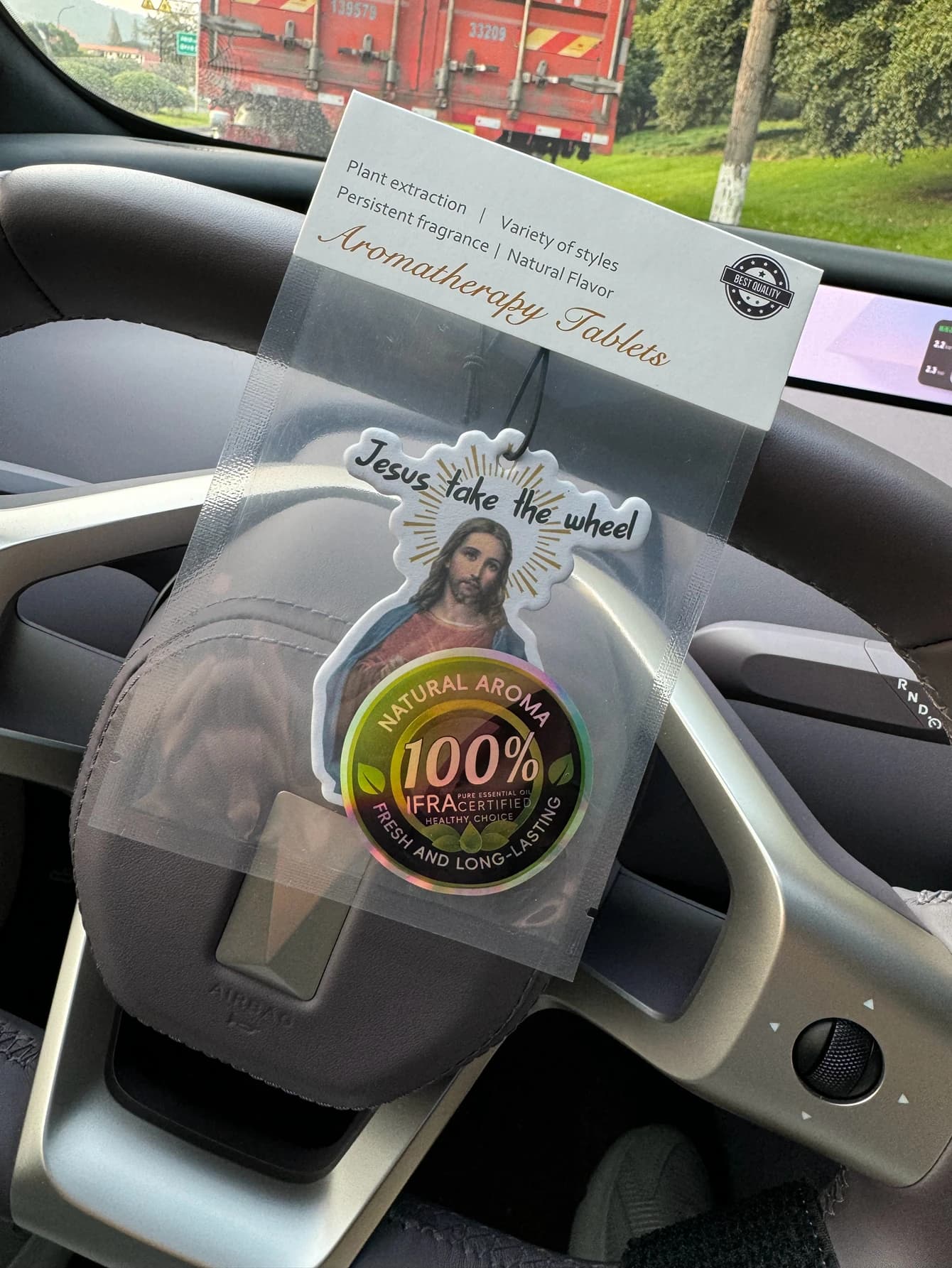 Deodorante per Auto Jesus Drives, Jesus Steers Hilton (Profumo da Hotel) | Supporto per Specchietto Retrovisore e Clip per Bocchetta dell'Aria a Doppio Uso | Compresse per Aromaterapia in Materiale Naturale | Fragranza a Lunga Durata per 90 Giorni | Senza alcol | Non teme l'esposizione diretta al sole | Progettato specificamente per la rimozione degli odori in auto, armadi e bagni. | Grafica Animata per Cartoni Animati | Unisex | Fragranza