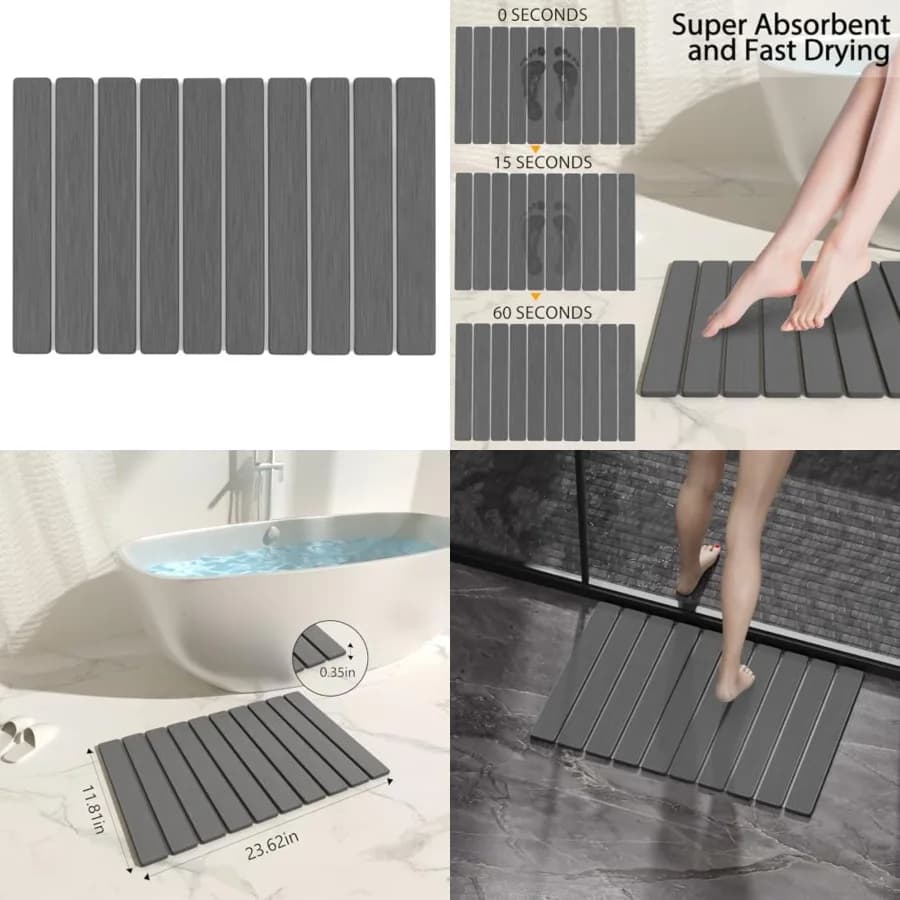 Foldable Stone Bath Mat 60x39cm Quick-Dry Diatomaceous Earth Bath Rug with PVC Anti-Slip Base Bathroom, Kitchen, Pet-Friendly W