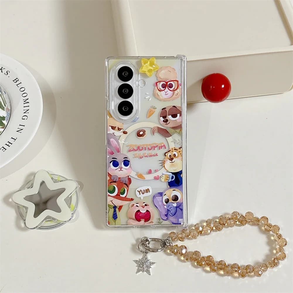 Custodia magnetica per telefono Kawaii Zootopia Cartoon per Samsung Galaxy zfold6 ZFold5 6 7 Z Fold7 Cover con supporto per specchio Magsafe Star Ca