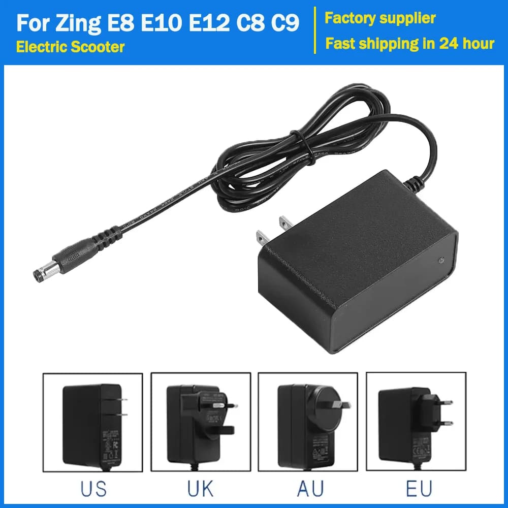 Parti del caricabatterie per scooter elettrico Ninebot di Segway Zing E8 E10 E12 C8 C9 C10 C20 Kickscooter 25.2V1A Adattatore di alimentazione a batteria