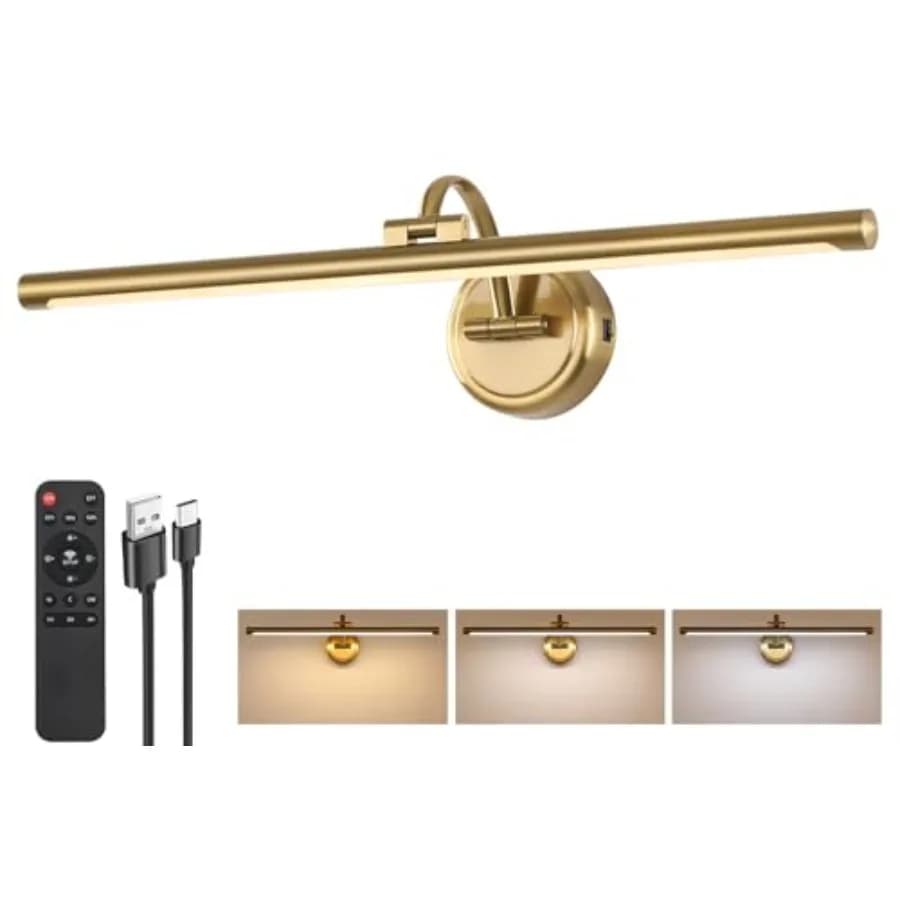 Lampada per Quadri da Parete Dimmerabile a Batteria, Luce per Cornici con Telecomando e Timer, Applique da Parete Senza Fili