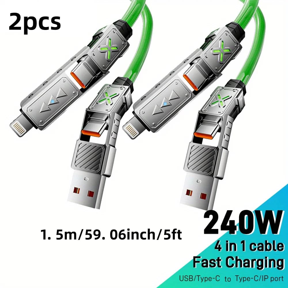 Cavo dati USB-C a Type-C in lega di zinco da 240 W 4 in 1 per ricarica super veloce, 2 pezzi, per iPhone Samsung Huawei Xiaomi Multi Port