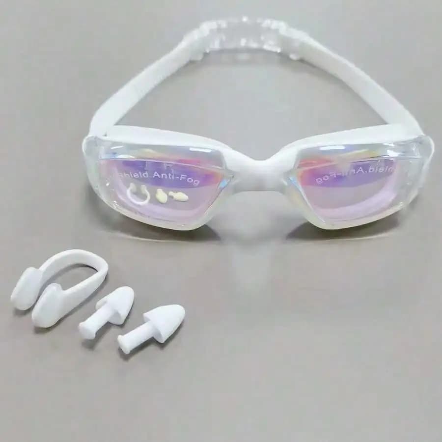 1 paio di occhialini da nuoto per adulti con design fresco e ad alta definizione, resistenti all'acqua e antiappannamento + 1 tappo