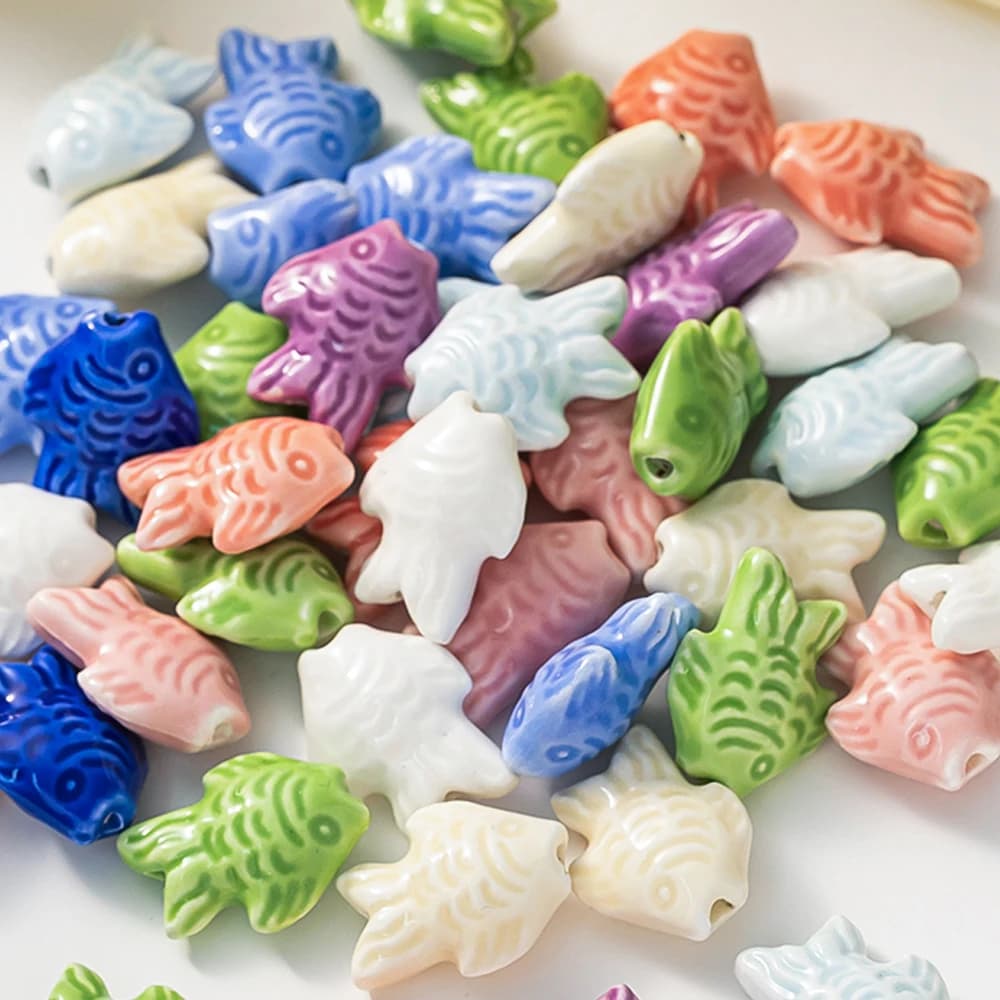 5 pz 19x15mm Grande Porcellana Ceramica Pesce Perline Sparse Perline Colorate per Il Braccialetto Dell'orecchino Della Collana Gioielli FAI DA TE Artigianato Fare