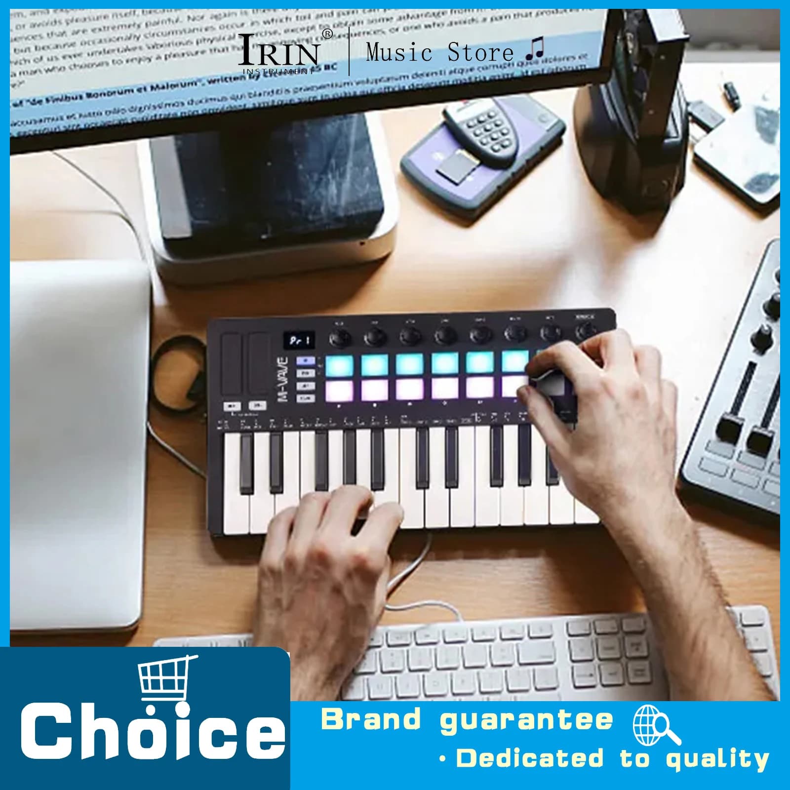 Controller MIDI M-VAVE con Tastiera USB a 25 Tasti, Mini Drum Pads RGB, 8 Manopole e Software di Produzione Musicale Incluso