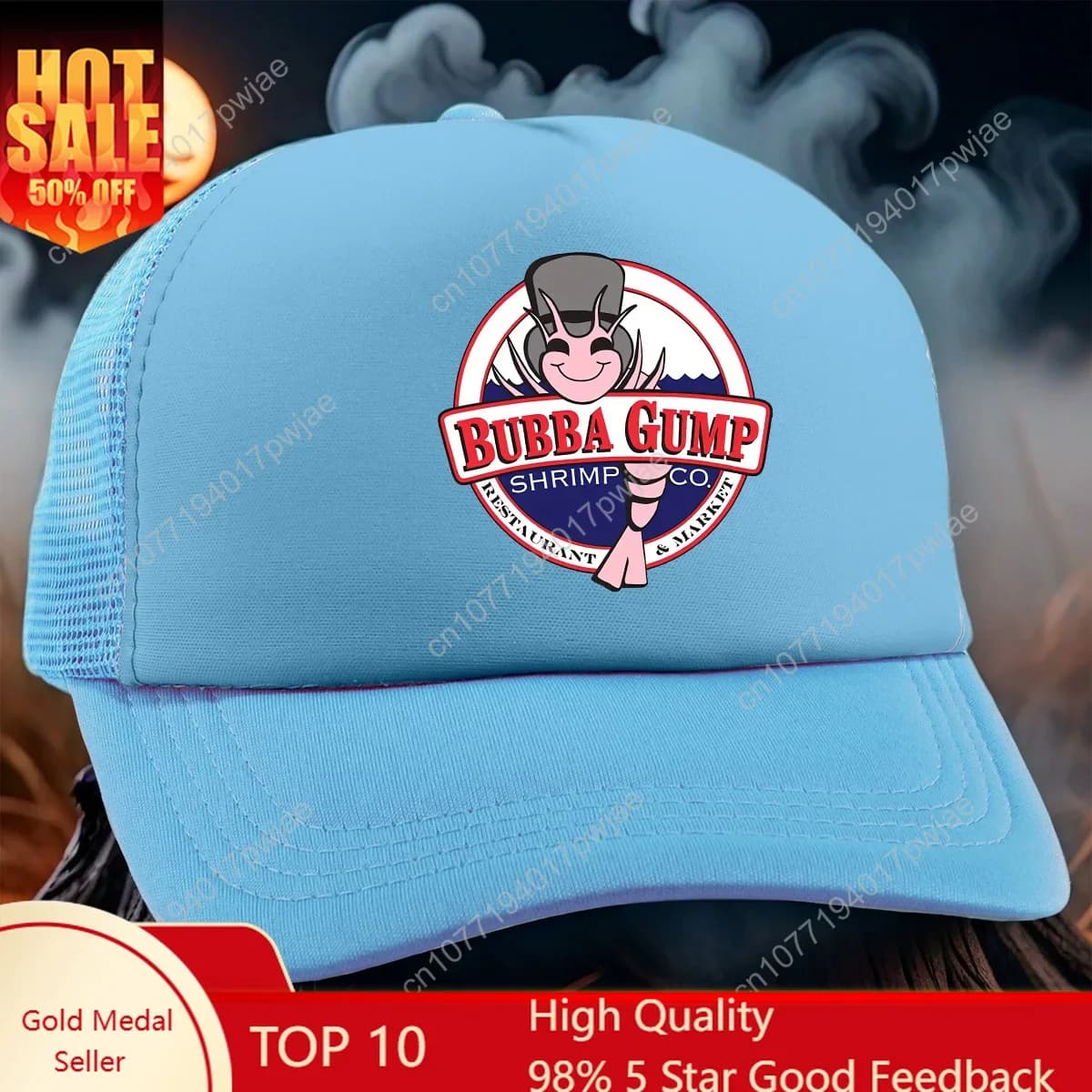 1 cappellino da baseball in poliestere Bubba Gump Shrimp Co., cappello snapback in rete traspirante regolabile con divertente stampa grafica, lavabile in lavatrice