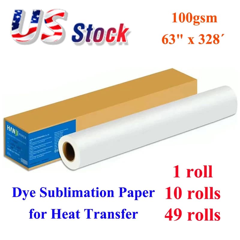 4/10/49 Rotoli 3" Nucleo 100 g/m2 63" x 328' Carta per sublimazione della tintura per stampa a trasferimento termico per stock all'ingrosso negli Stati Uniti