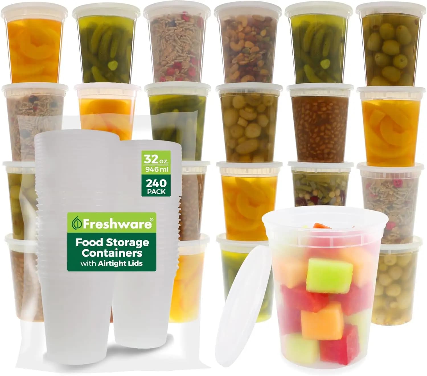 Confezione da 240 Contenitori per Alimenti da 32 oz con Coperchi, Contenitori in Plastica, Adatti al Congelatore | Preparazione dei pasti | Impilabile | A prova di perdite