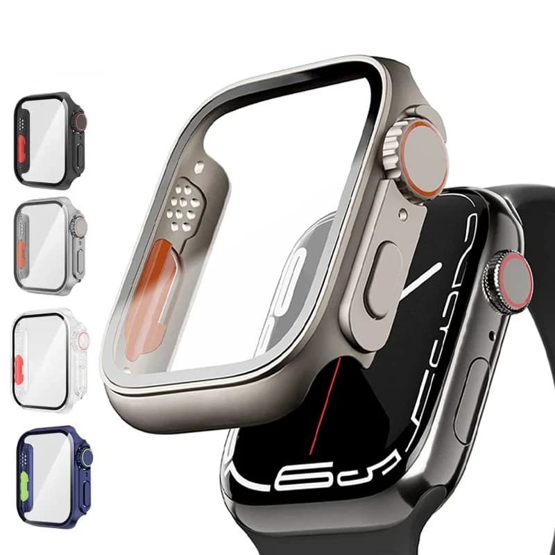 Vetro + Custodia per Apple Watch 44mm 45mm 41mm 40mm 42mm 38mm Protezione schermo Coperchio Cambia Ultra Paraurti iWatch Serie 9 8 7 SE 6 5 3