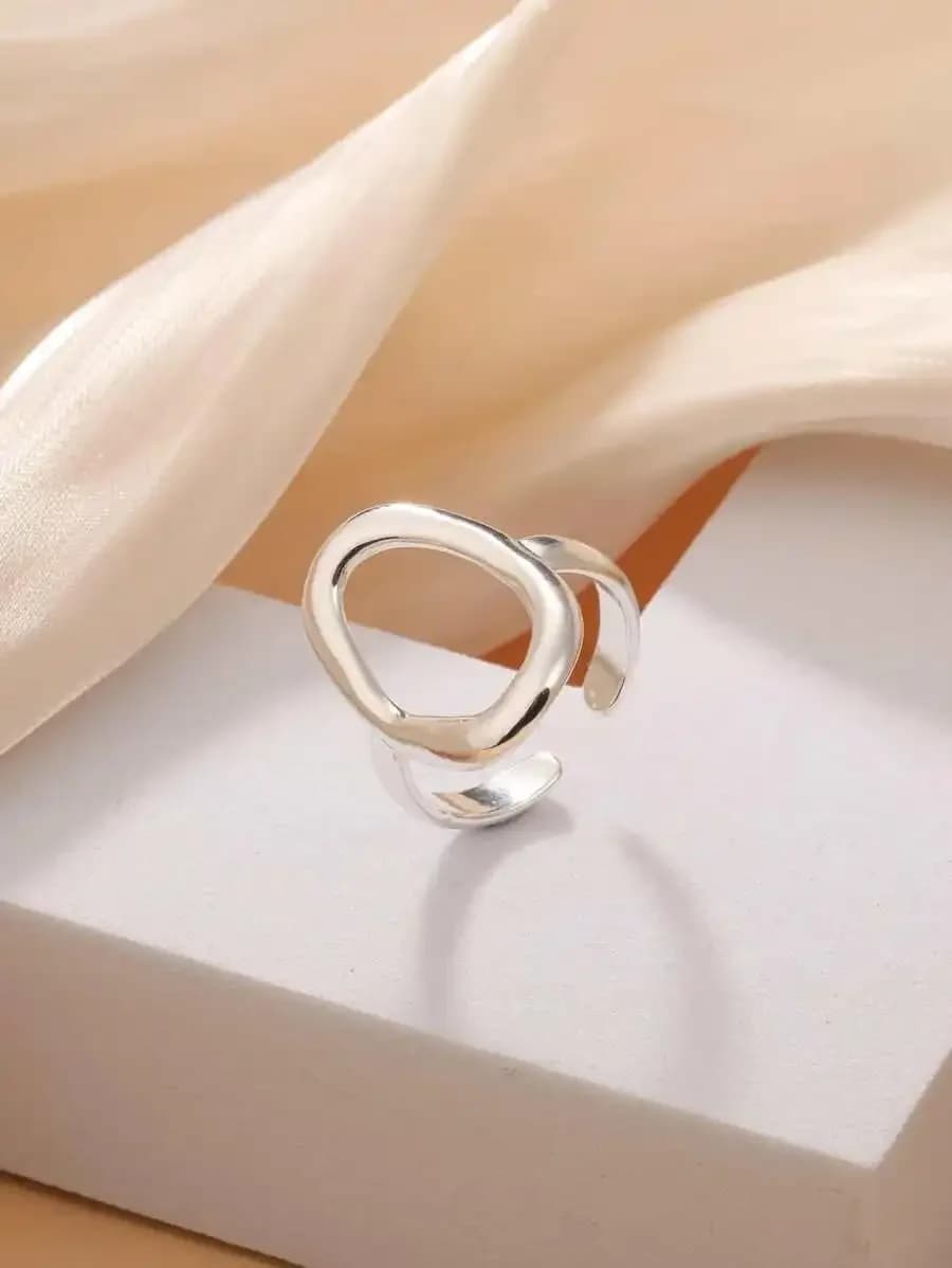 Anello Aperto Regolabile Minimalista Geometrico in Acciaio Inossidabile e Titanio, Anello Asimmetrico per Dito Indice