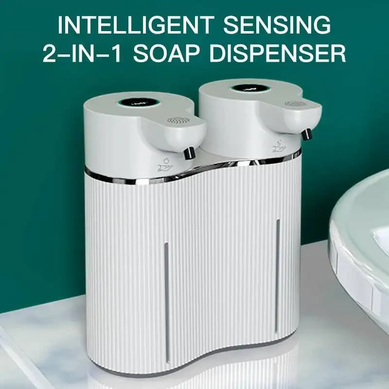 Dispenser di sapone automatico elettrico a induzione a infrarossi in schiuma/gel touchless a doppia testa con pompa per lavaggio a mano a parete