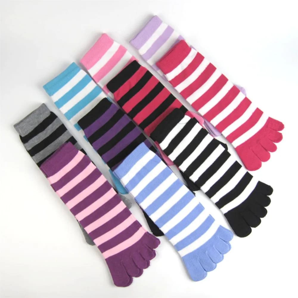 3/6 pairs of colorful and cozy slippers for girls striped stockings with separate cotton tip full-point socks
