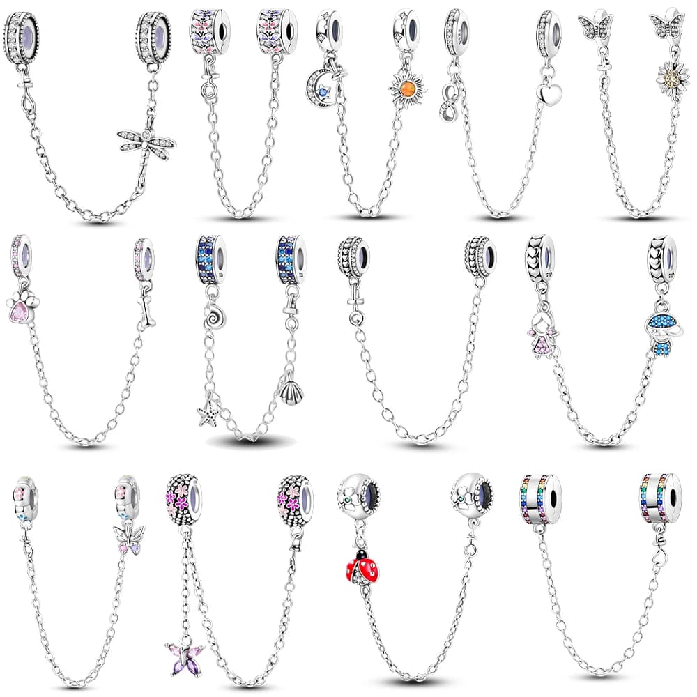 Charm 925 Silver Moon Star Leaf Fit Original New Safety Chain Clasp Clip Bracelet DIY for Woman Girl Jewelry Fine Gift
