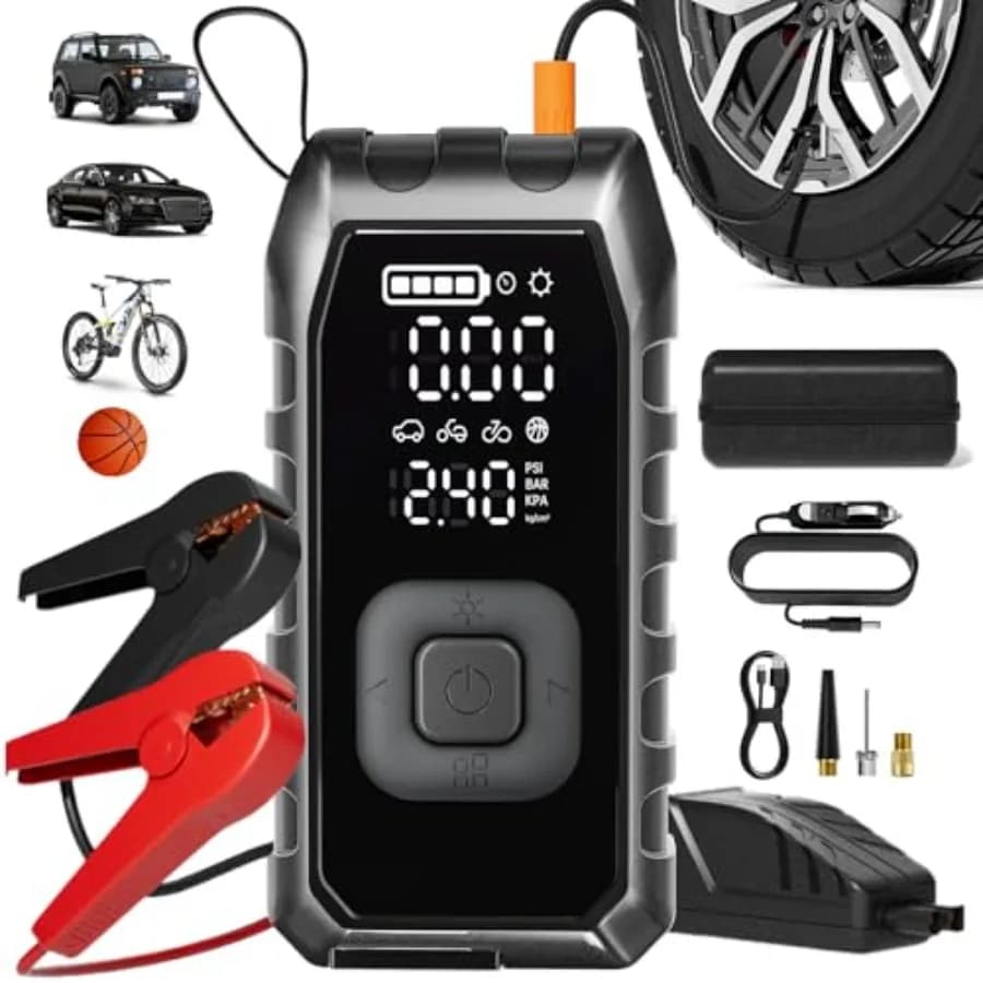 Pompa d'aria portatile per compressore d'aria per gonfiatore di pneumatici per pneumatici per auto con avviamento di emergenza Pompa per pneumatici con manometro digitale per auto