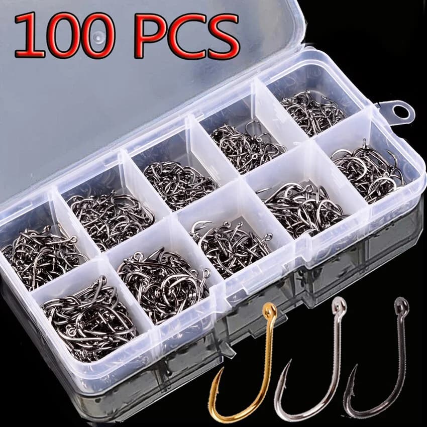【AD】100Pcs/Box Fishing Hooks Set High Carbon Steel Sharp Durable Barbed Fishhook Rock Fishing Equipment Gear Tackle Accessories