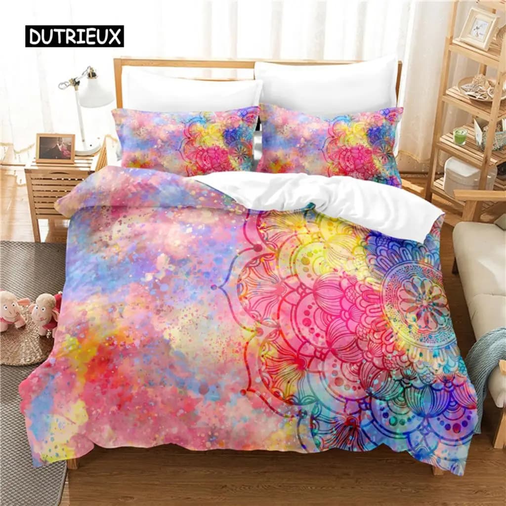 Set di Biancheria da Letto con Motivo Circolare, Set Copripiumino 3D, Stampa Digitale, Set Lenzuola Queen Size, Design alla Moda