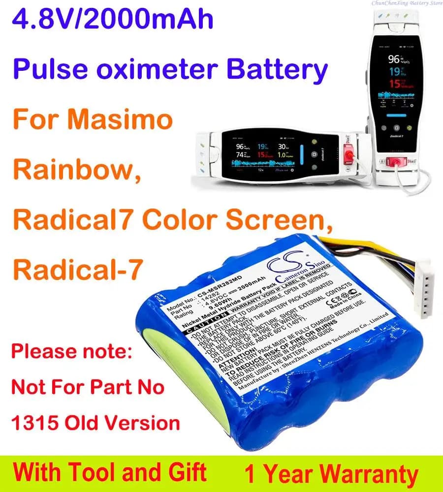 Cameron Sino 2000 mAh B11588, AMED3404 for Masimo Rainbow, Radical-7, Radical7 Color screen, Radical 7