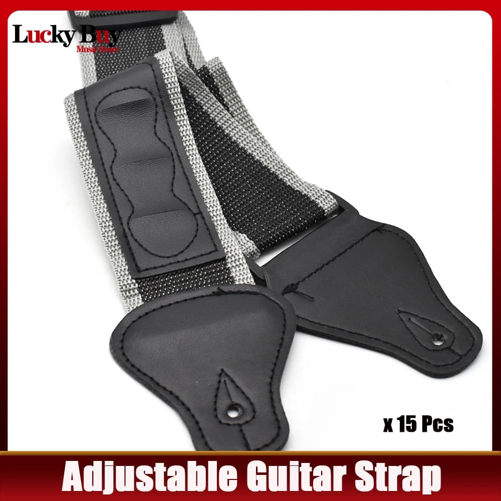 Cintura per chitarra in nylon da 15 pezzi con tre plettri Tracolla per chitarra leggera per parte di strumento musicale Ukulele per basso acustico