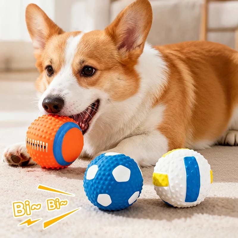 Squeaky Dog Toys Soft Latex Balls For Small Medium Large Dogs Rugby Football Volleyball Pet Toy Dog Interactive Chew Toy Ball