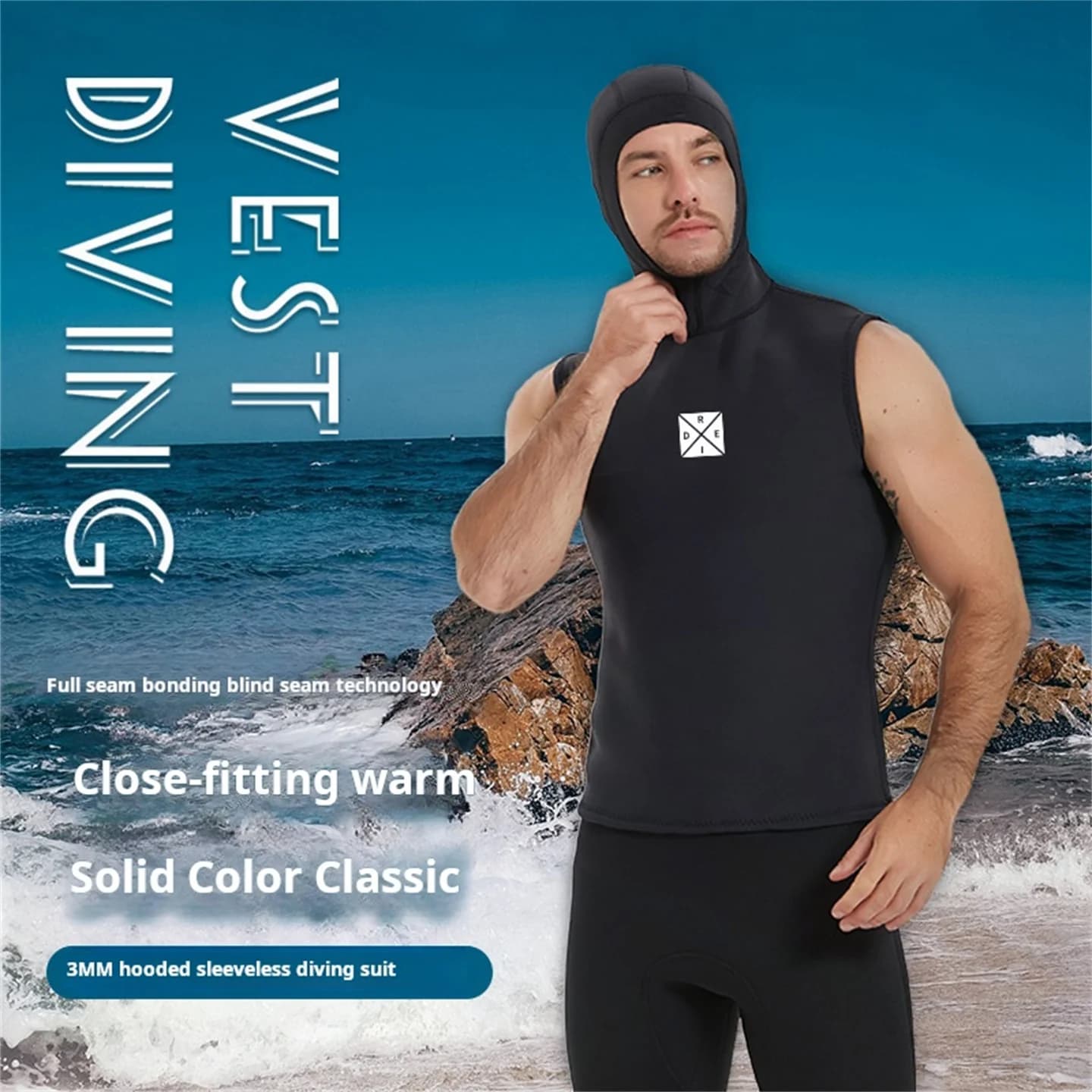 Gilet da sub con cappuccio in neoprene da 3 mm Canotta da snorkeling da uomo Canotta senza maniche Muta Pesca subacquea Surf Vela Barca a motore Gilet