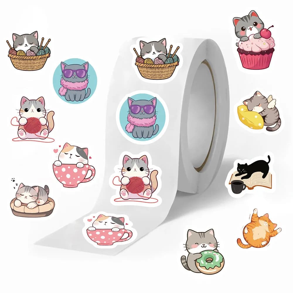 Mix-and-Match Cat Head Stickers Roll (500 Sheets) Decor for Planners, Envelope Sealing & Notebook Crafts AnimeWorlds Store