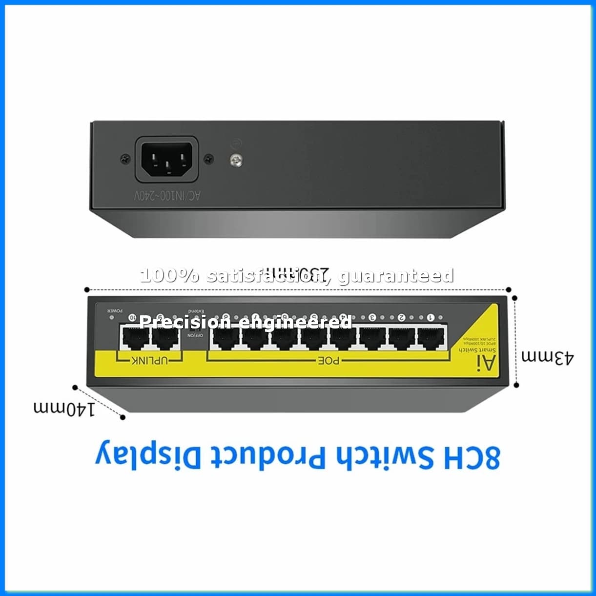 Switch POE 48V 8 Porte Ethernet 10/100Mbps IEEE 802.3 Af/At per Telecamere IP/Sistemi di Sicurezza CCTV/AP Wireless, Spina EU - A07G
