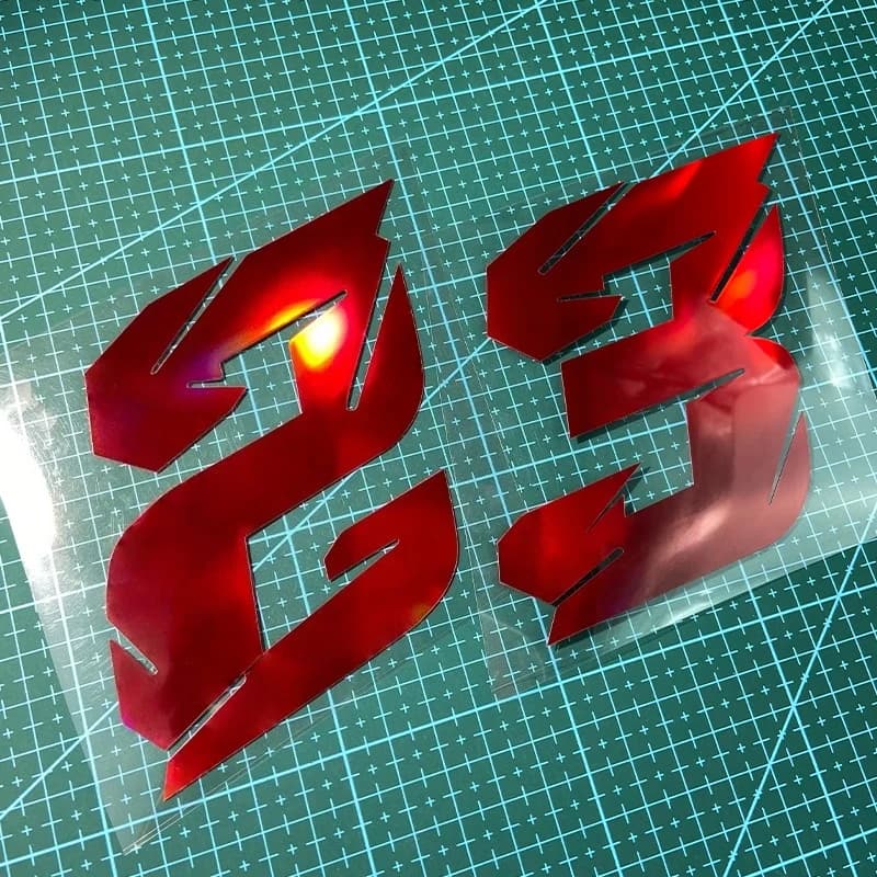 Adesivo Universale per Moto con Numero di Gara in Laser Rosso, Impermeabile, per Parabrezza, Serbatoio, Casco, Bici