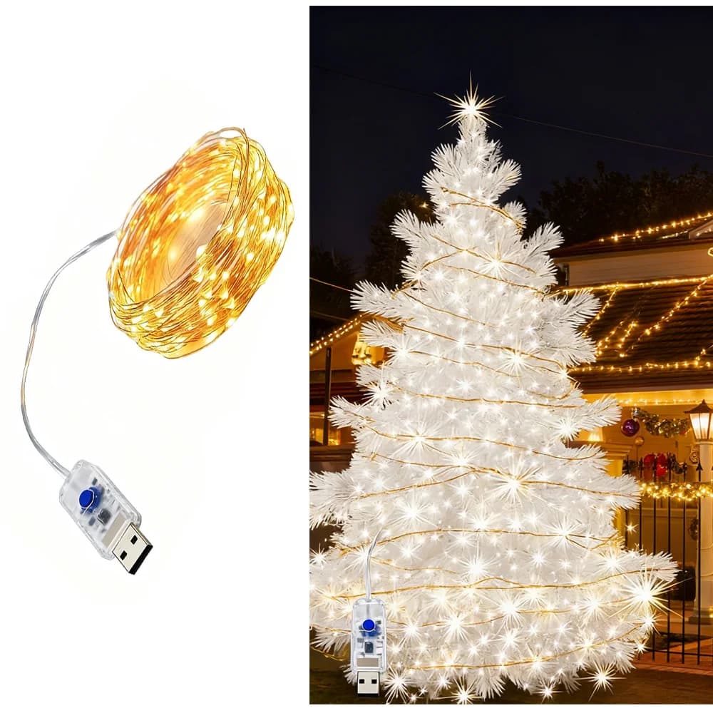 Luci a corda in filo di rame a LED USB 8 modalità Lucine Ghirlanda impermeabile Illuminazione natalizia per decorazioni per feste di nozze fai-da-te