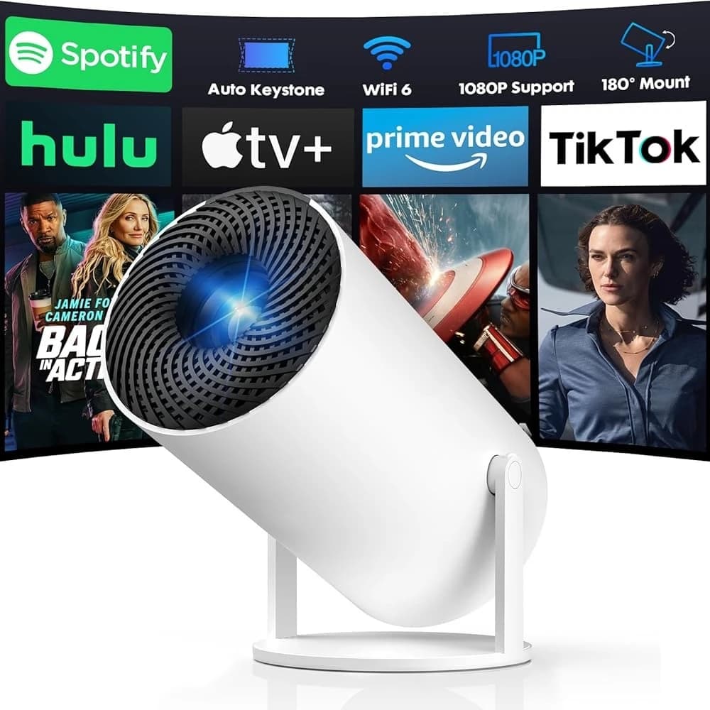 [App integrate] Mini proiettore con WiFi e Bluetooth, proiettore portatile per film con risoluzione nativa 1080P per camera da letto, Android 12, Auto V