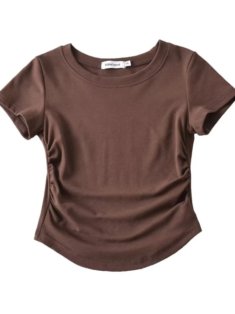 Slim Fit Short Sleeve round Neck T-Shirt Street Style Fashionable Compact Size Women's Top Pure Color Commute Style Summer Wear