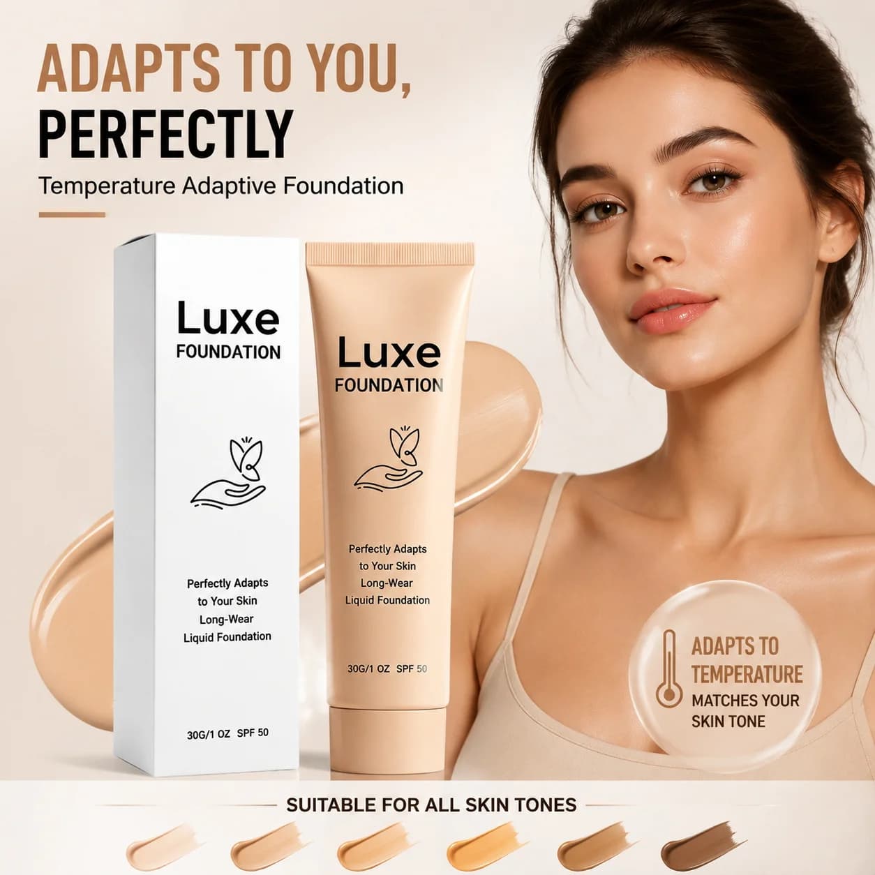 Luxe Color Changing Foundation Face Glowing Skin Tone High Coverage Makeup Base Liquid Lightweight Natural Dark Shades Makeup