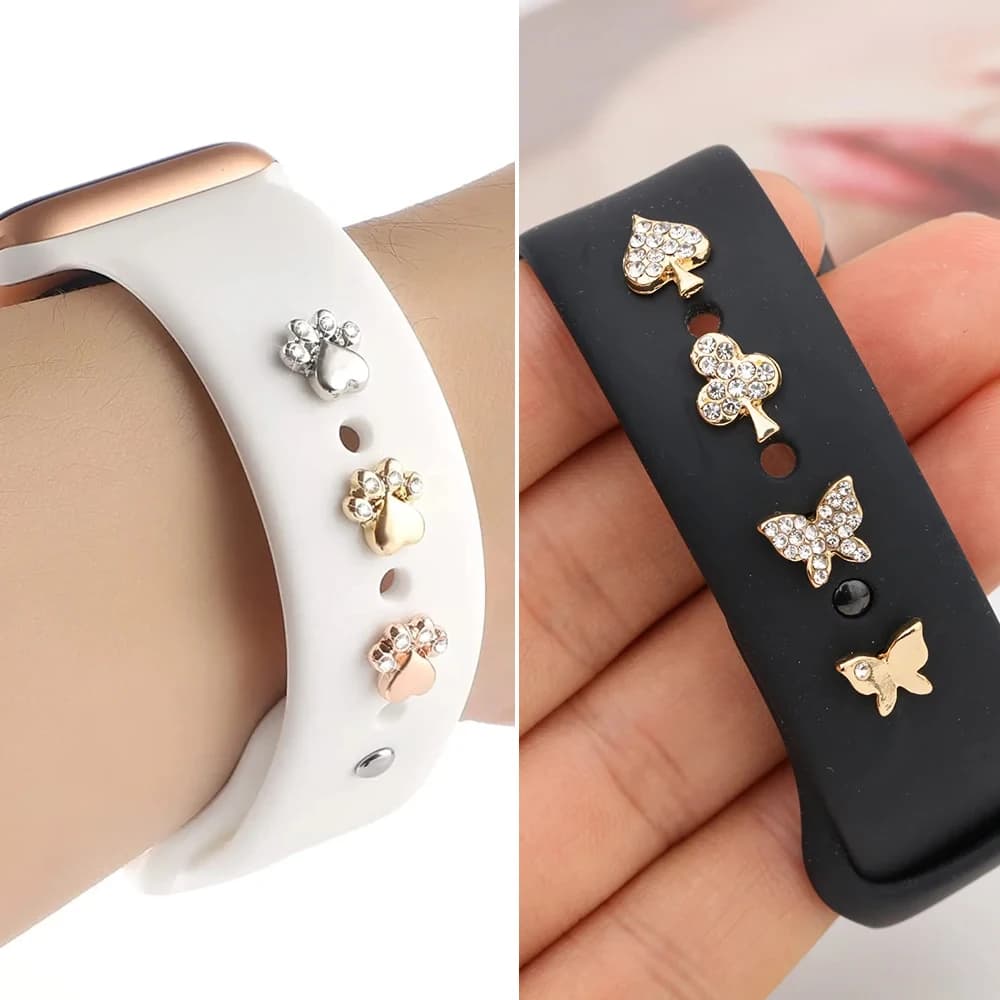 Ciondoli per Apple watch Serie di cinturini in silicone 11/10/9/8/ultra/SE Bracciale Decorazione in metallo Gioielli per cinturino Galaxy watch 7/6/5/4