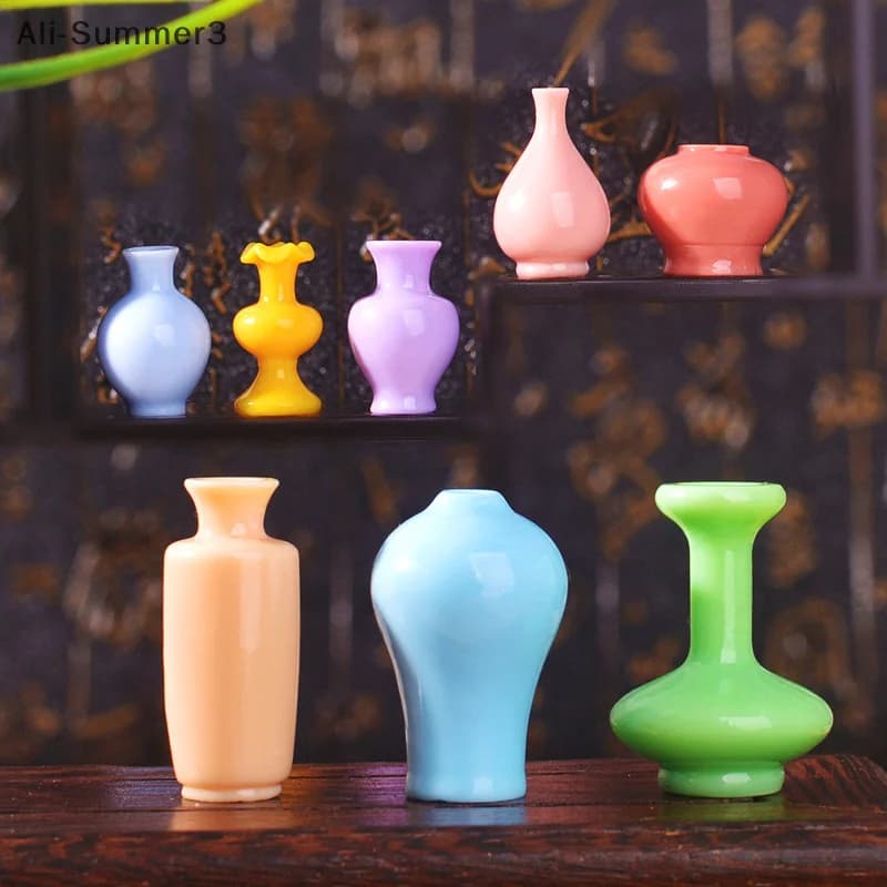 8 pezzi mini bottiglie di vaso colorato / vasi miniature di case delle bambole fatte a mano vaso casa delle bambole decora ornamento da cucina accessori fai da te