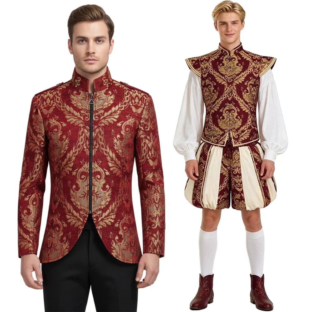 Tudor-Era Costume Jacket Elizabethan Medieval England King Renaissanc Royal Prince Henry Cosplay Pumpkin Pants Halloween Costume