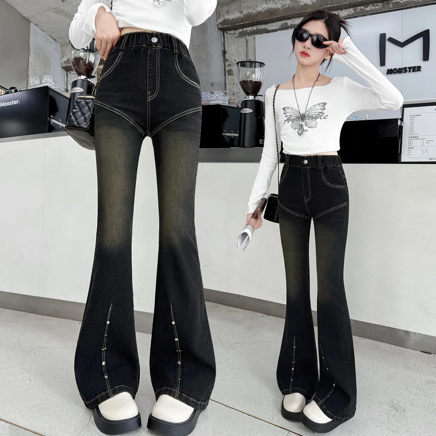 Nuovo Design Bambini Primavera Autunno Flare Jeans per Tweens Ragazze Moda Slim Fit Bootcut Pantaloni in Denim 2026 Bambino Pantaloni Eleganti