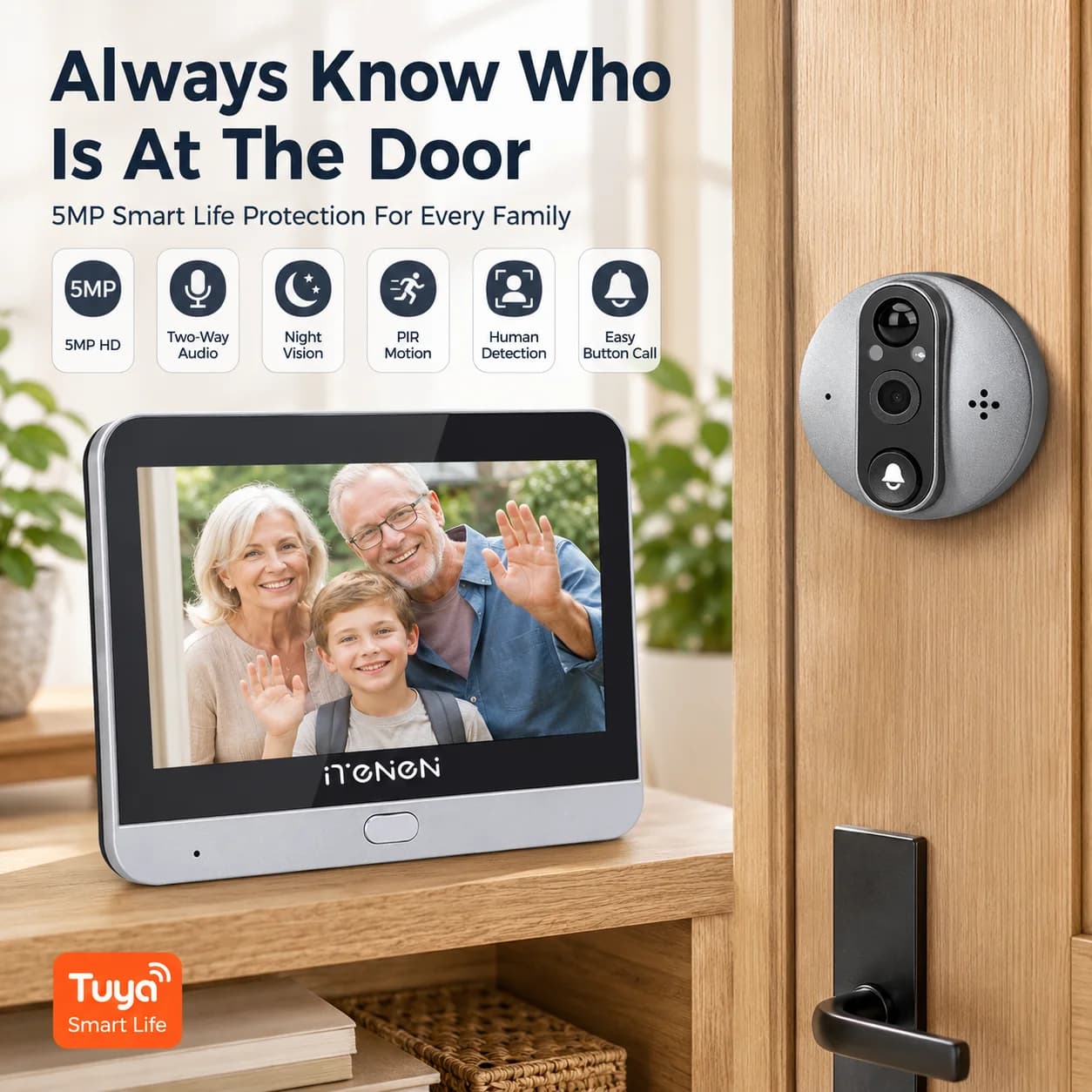 4.3 Inch Tuya Smart Life 5MP Magic Peephole Eye Digital Door Viewer Battery Powered 2.4Ghz WiFi PIR Detection Doorbell Camera