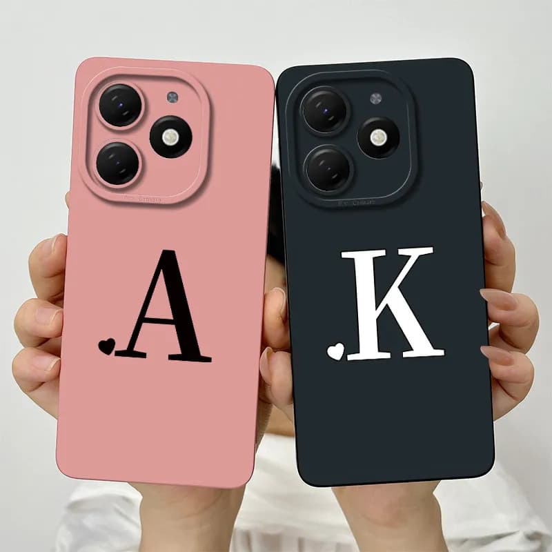 Per Tecno Spark Go 2024 Custodia protettiva antiurto per lenti con lettere iniziali carine Spark Go (2024) Custodia morbida per telefono in silicone