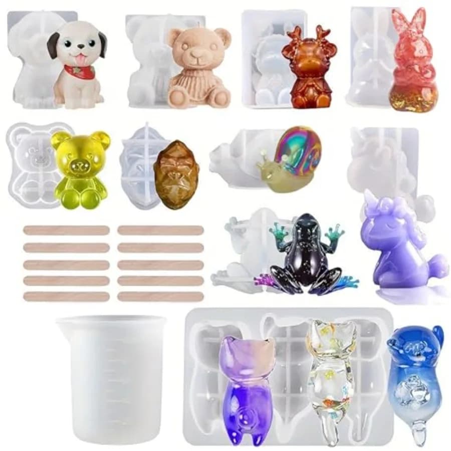 21 PCS 3D Animal Silicone Resin Molds, Epoxy Resin Casting Mold Kits for DIY Dog Cat Bear Resin Craft Gift Crystal Ornament Pai