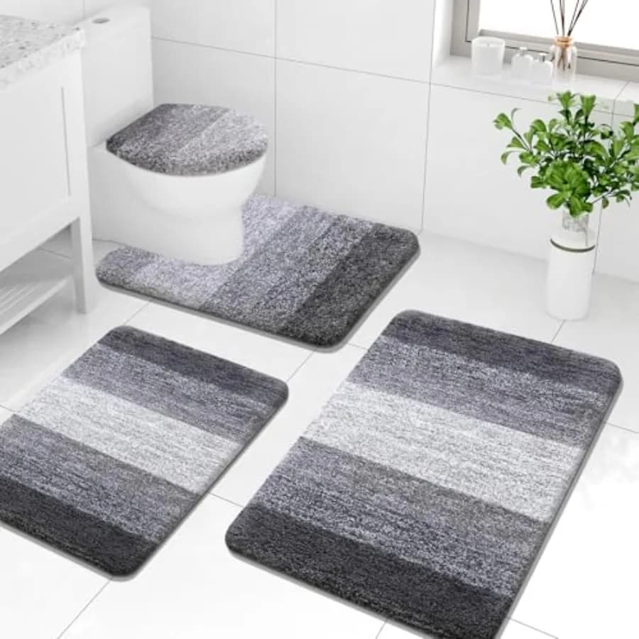 Set di Tappeti da Bagno in Microfibra 4 Pezzi, Extra Morbidi e Assorbenti, Lavabili in Lavatrice, Tappeto Sagomato a U e Copriwater