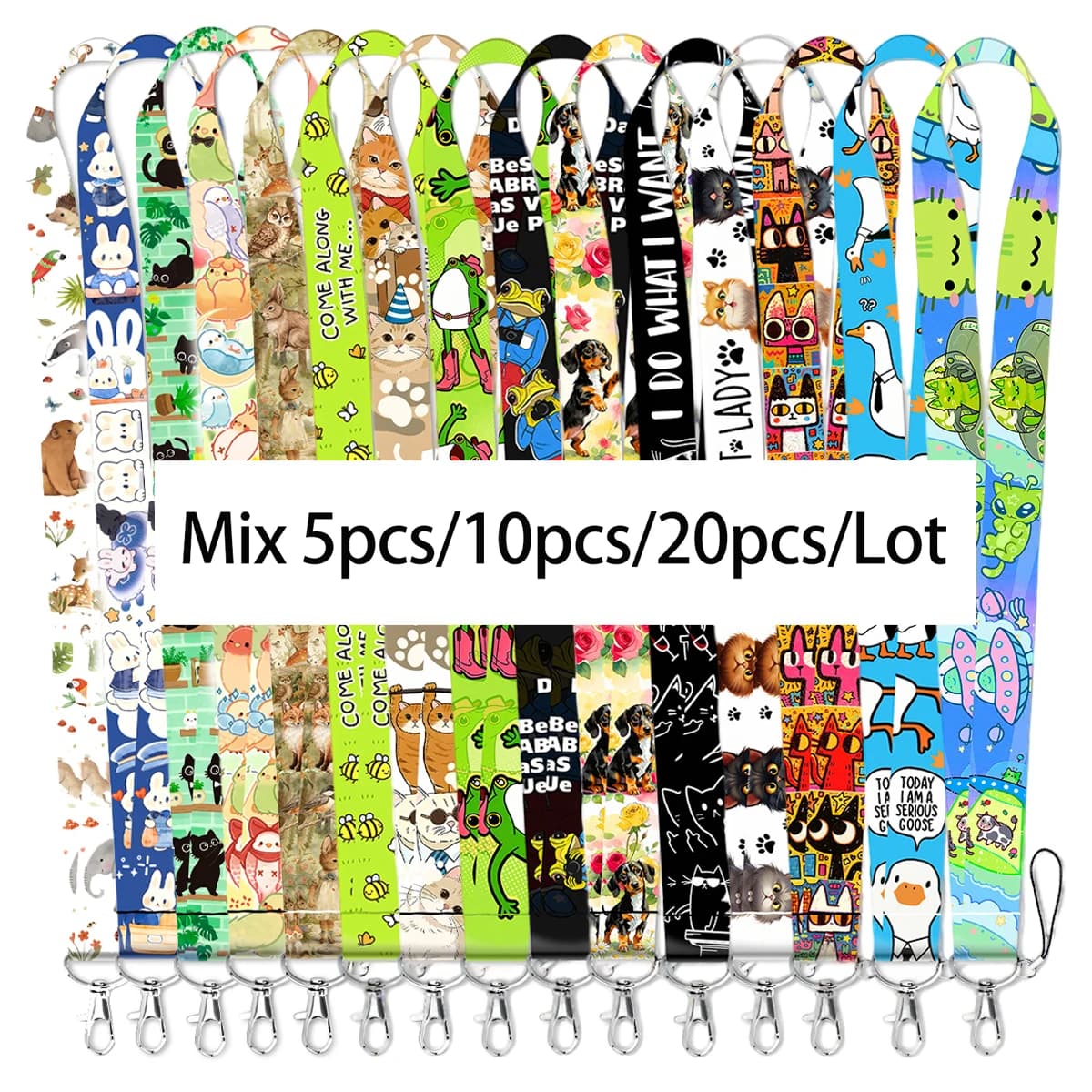 Wholesale Mix 5/10/20Pcs/Set Cute Animals Pattern Lanyard Phone Rope ID Card Badge Holder Neck Strap Cartoon Cat Keychain Gifts