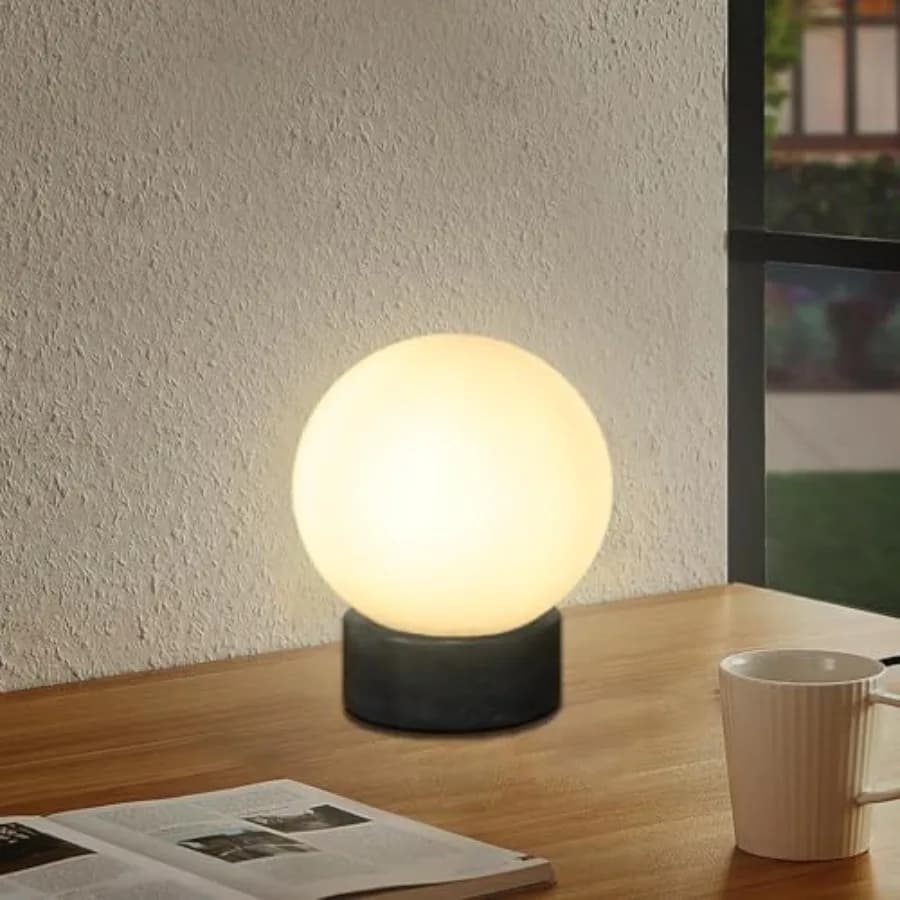 Globe Tble Lamp Modern Industrial Round Table Lamp Unique Bedside Nightstand Desk Lamp with Glass Shade and Marble Base for Bed